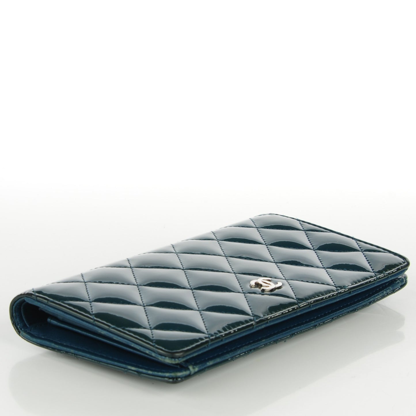 Patent Quilted Yen Wallet Dark Blue