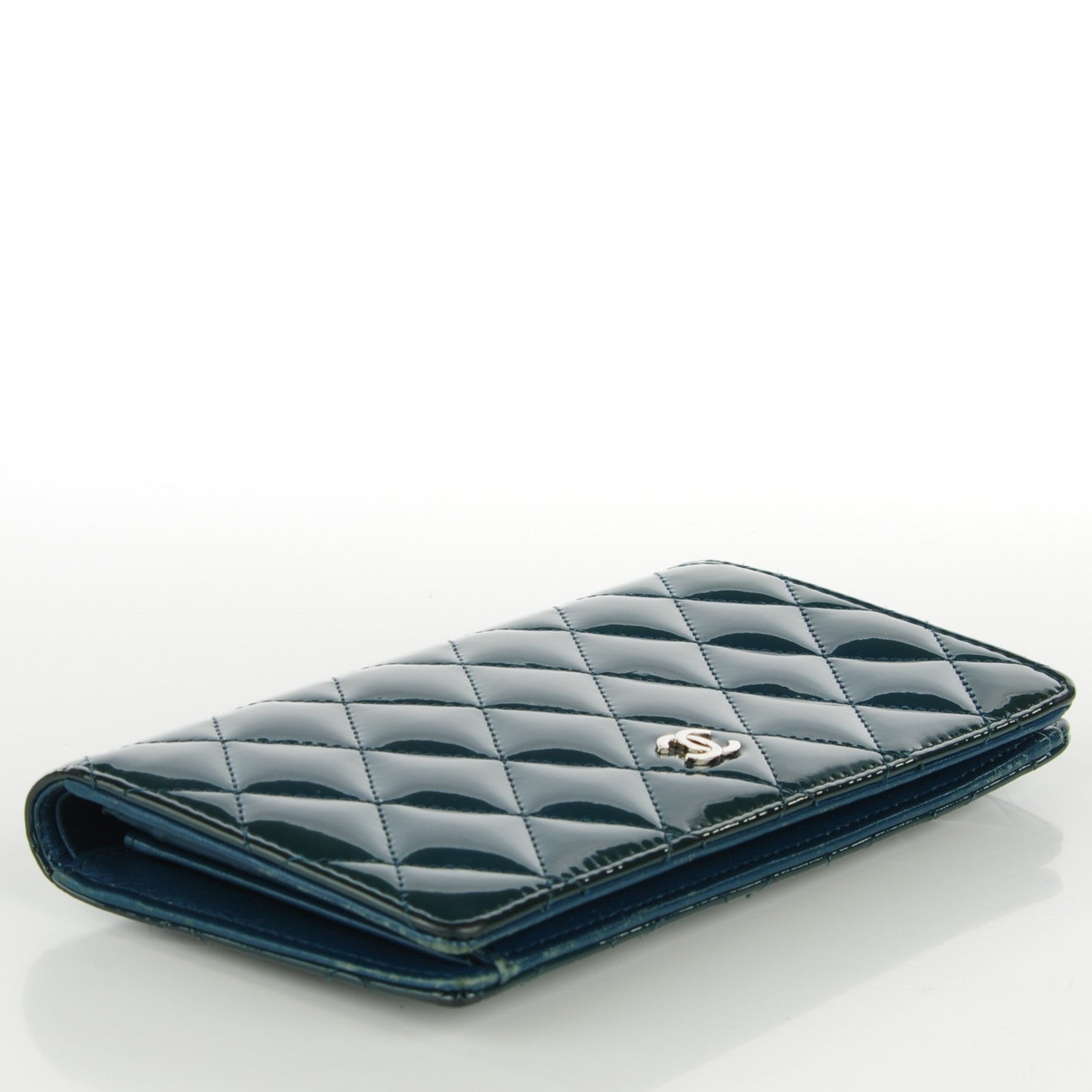 Chanel Patent Quilted Yen Wallet Dark Blue 4 of 11