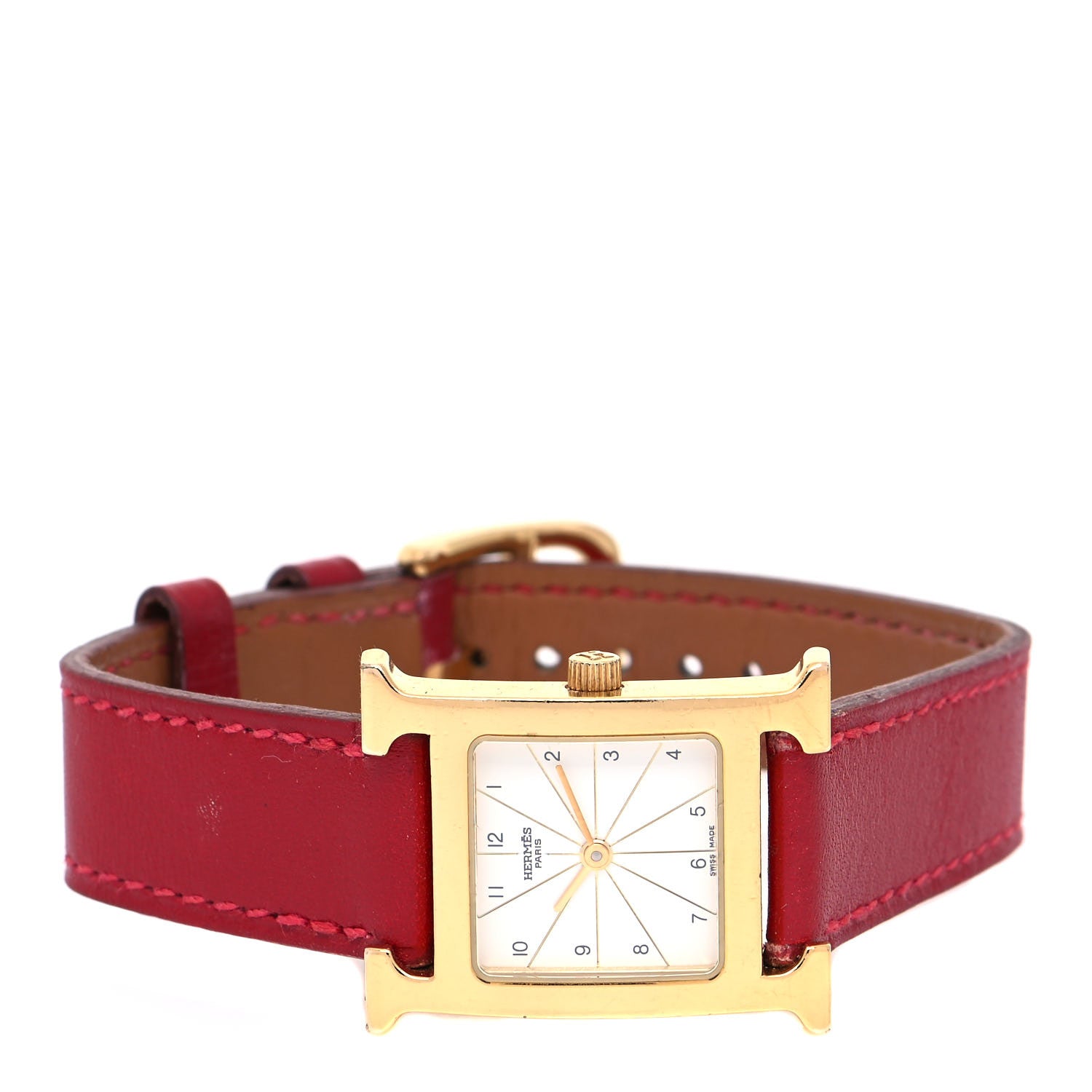 Hermes Stainless Steel Epsom 21mm Heure H Hour Quartz Watch Rouge 2 of 5