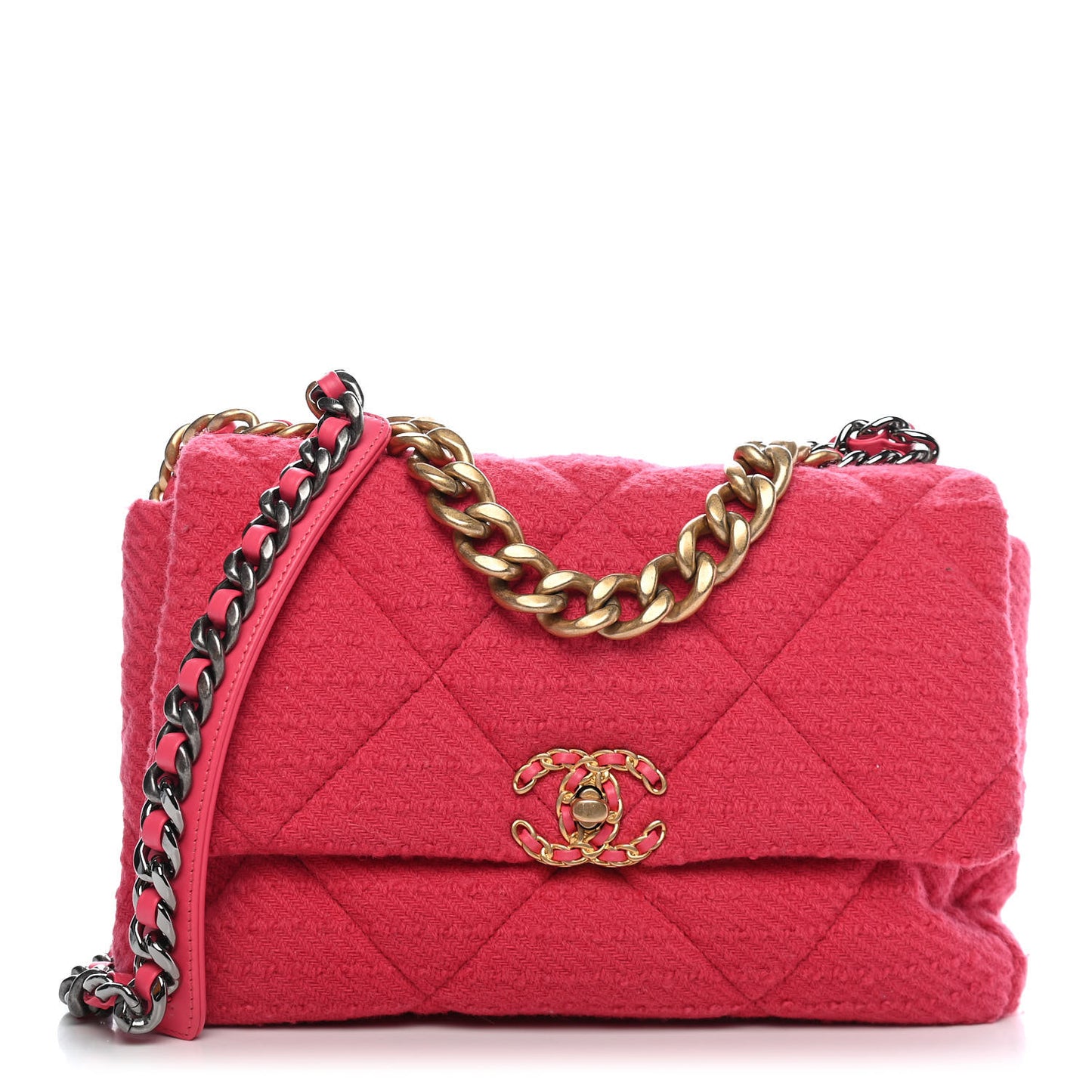 Tweed Quilted Large Chanel 19 Flap Pink