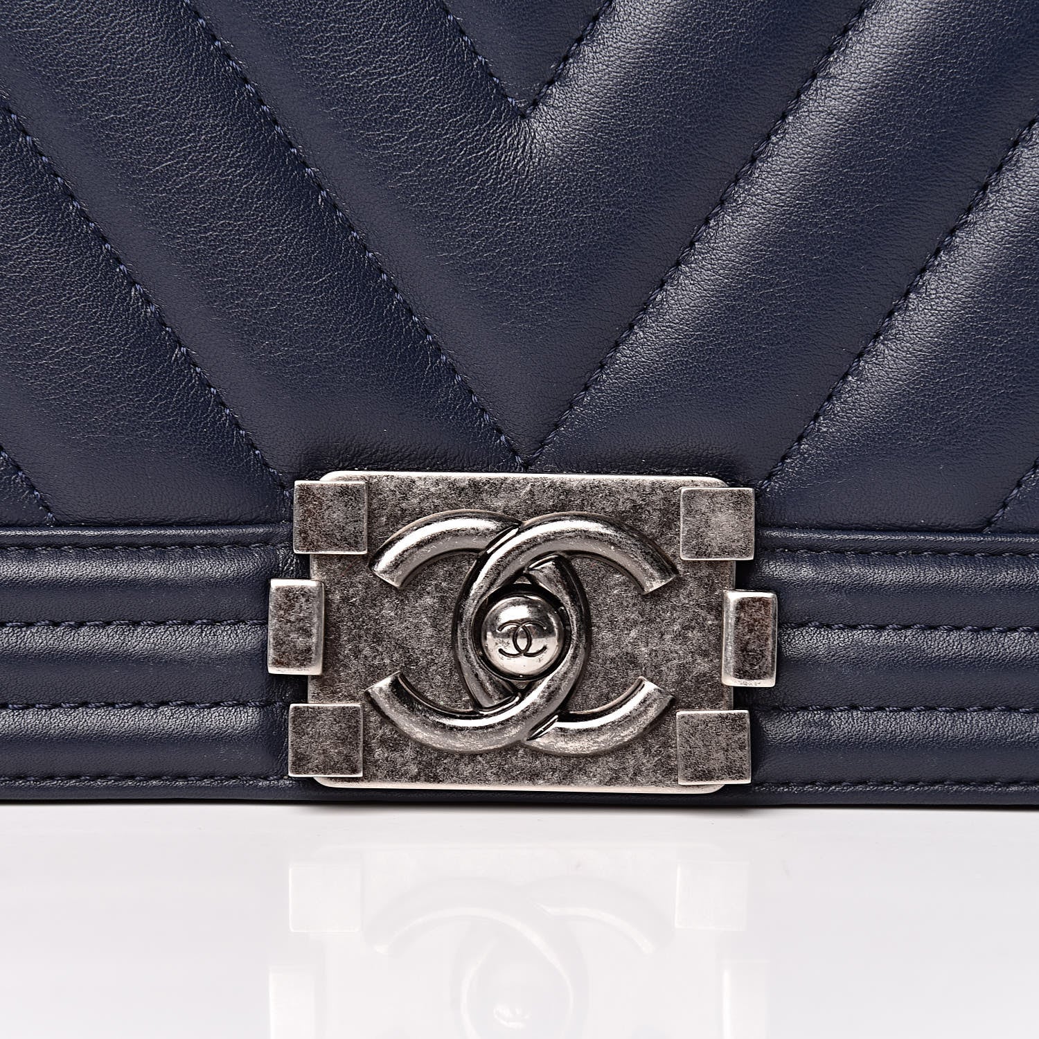Chanel Calfskin Chevron Quilted New Medium Boy Flap Dark Navy Blue 8 of 10