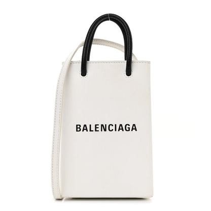 Balenciaga Squared Calfskin Logo Shopping Phone Holder Bag White 1 of 11