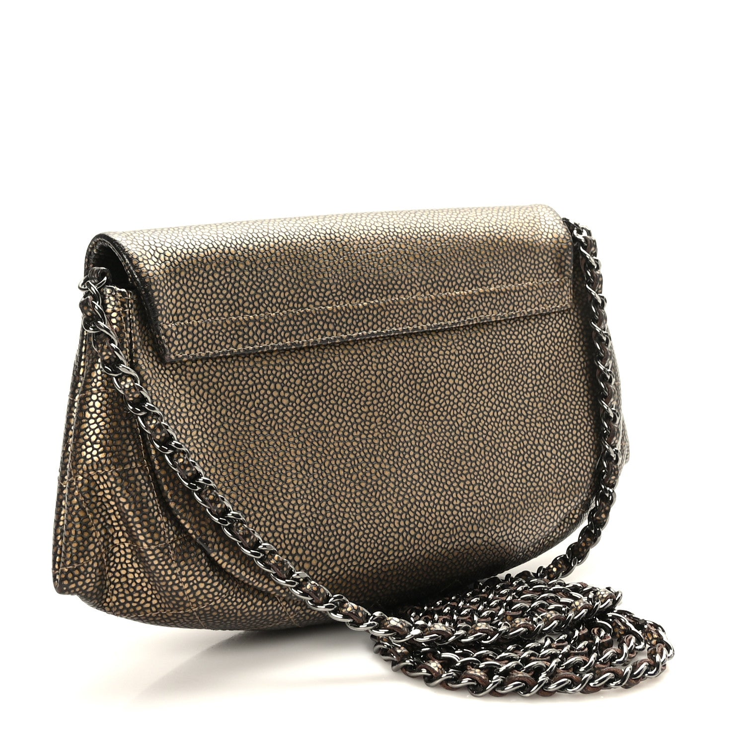 Chanel Metallic Caviar Half Moon Wallet On Chain WOC Bronze 3 of 10