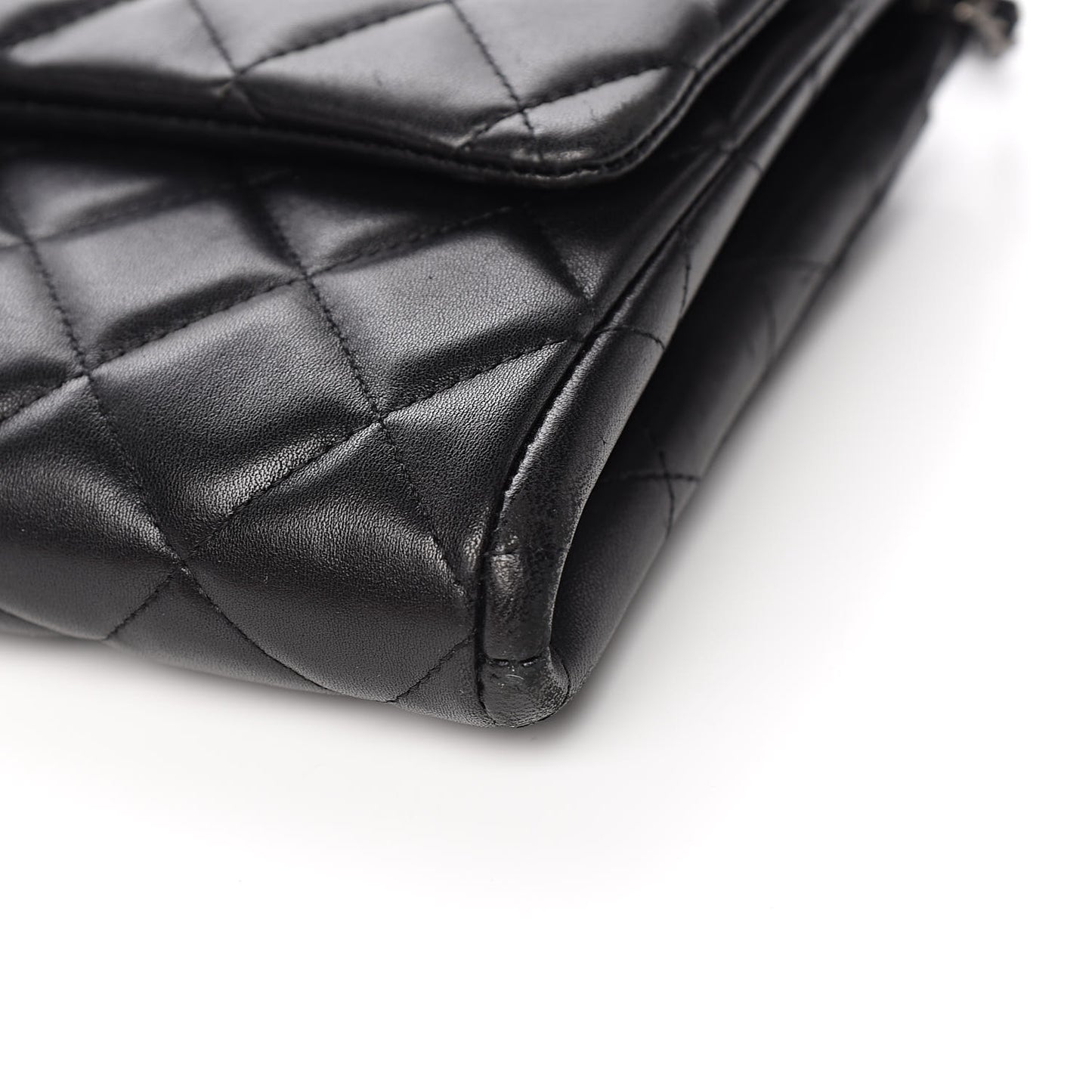 Lambskin Quilted Clutch With Chain Flap Black