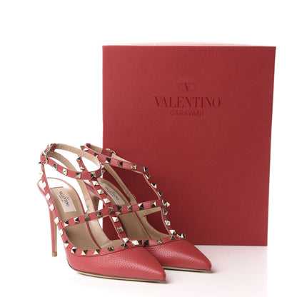 Valentino Garavani Pebbled Calfskin Rockstud Ankle Strap 100mm Pumps 39.5 Rock Pink 10 of 10