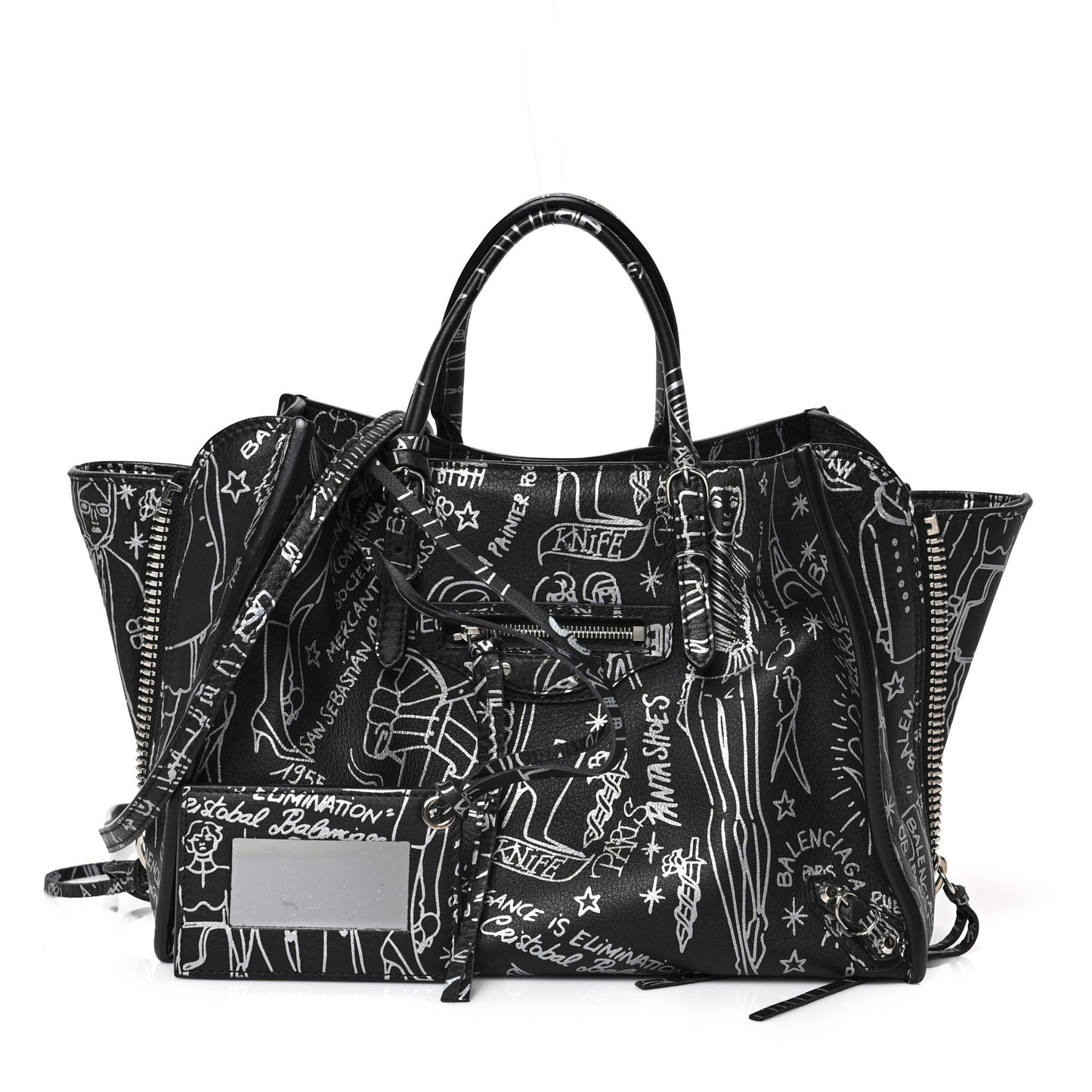 Agneau Graffiti Papier A6 Zip Around Tote Black