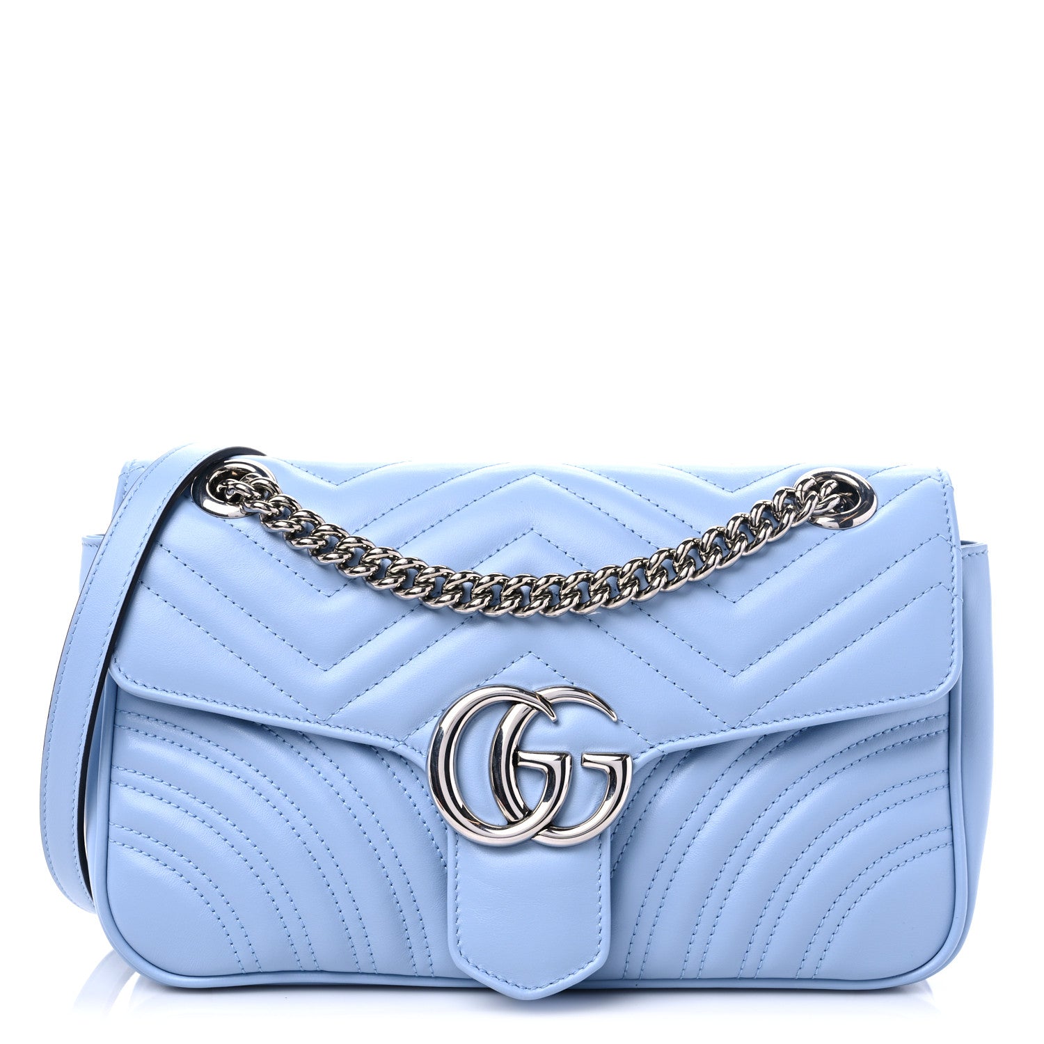 Gucci Calfskin Matelasse Small GG Marmont Shoulder Bag Porcelain Light Blue 1 of 9
