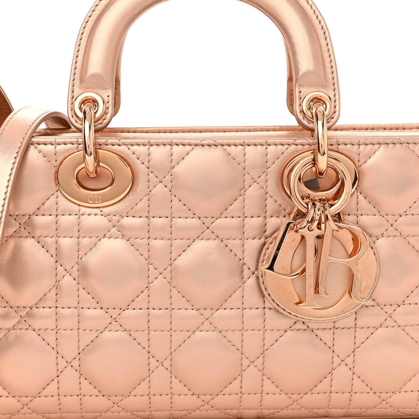 Metallic Lambskin Cannage Medium Lady D-Joy Pink