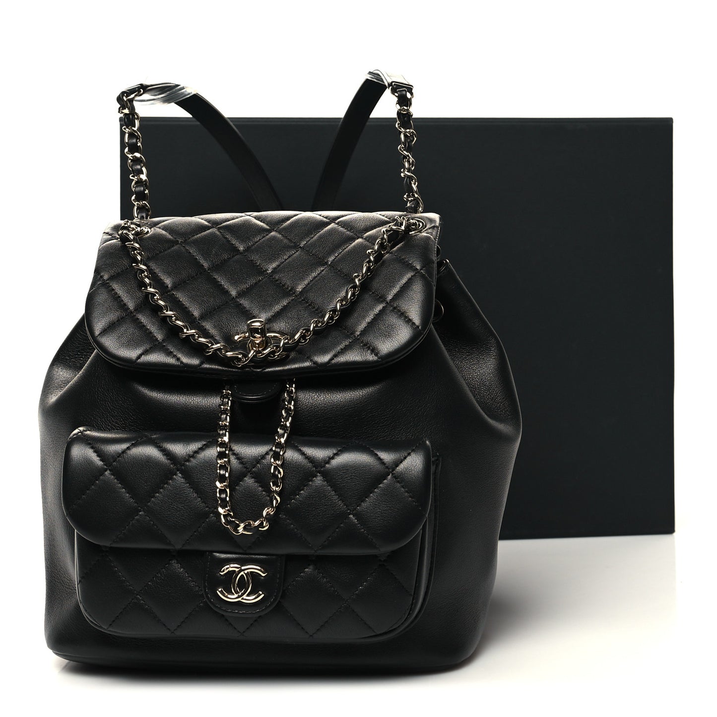 Lambskin Quilted Large Duma Drawstring Backpack Black