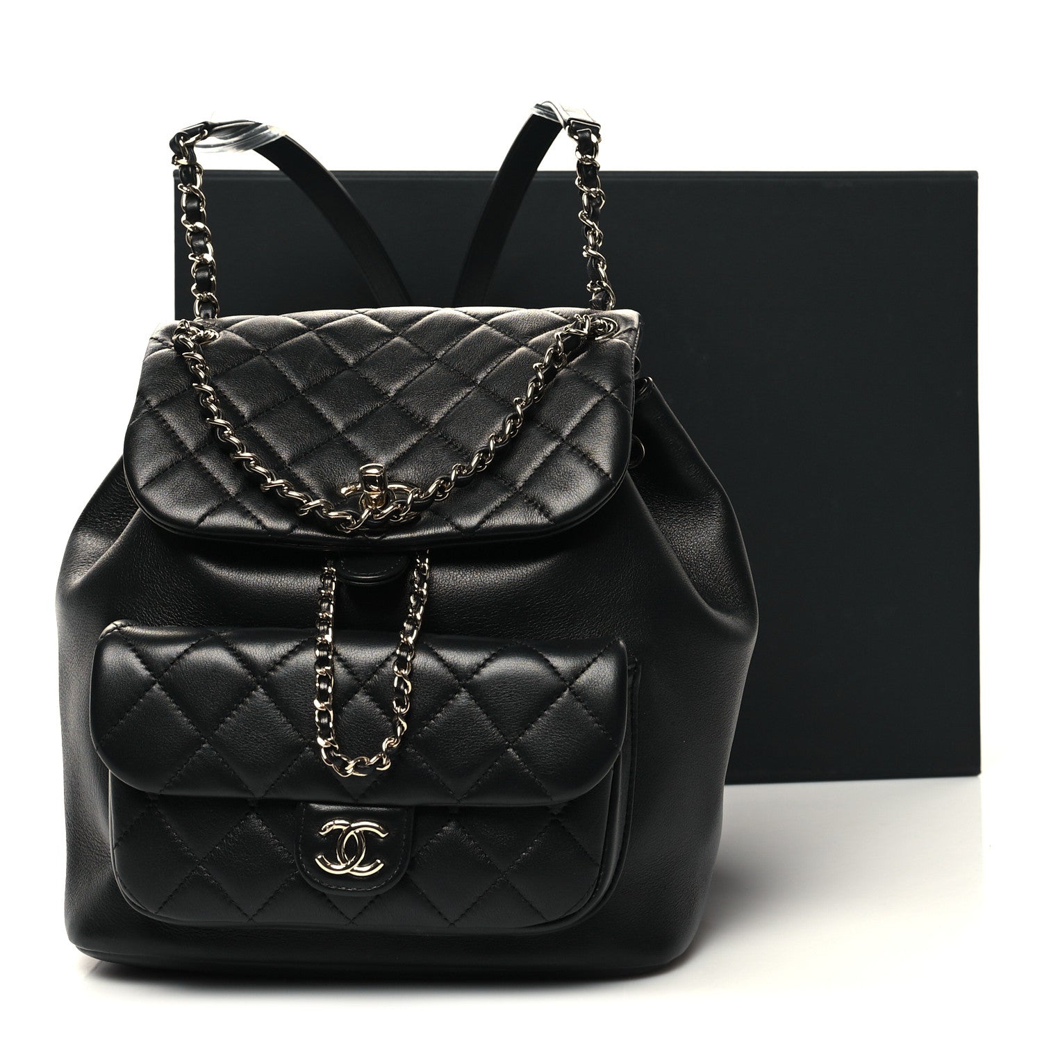 Chanel Lambskin Quilted Large Duma Drawstring Backpack Black 12 of 12