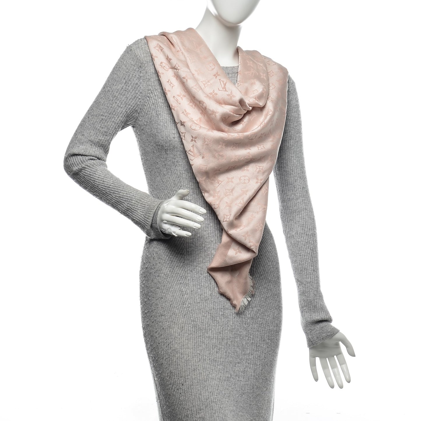 Silk Wool Monogram Denim Shawl Rose