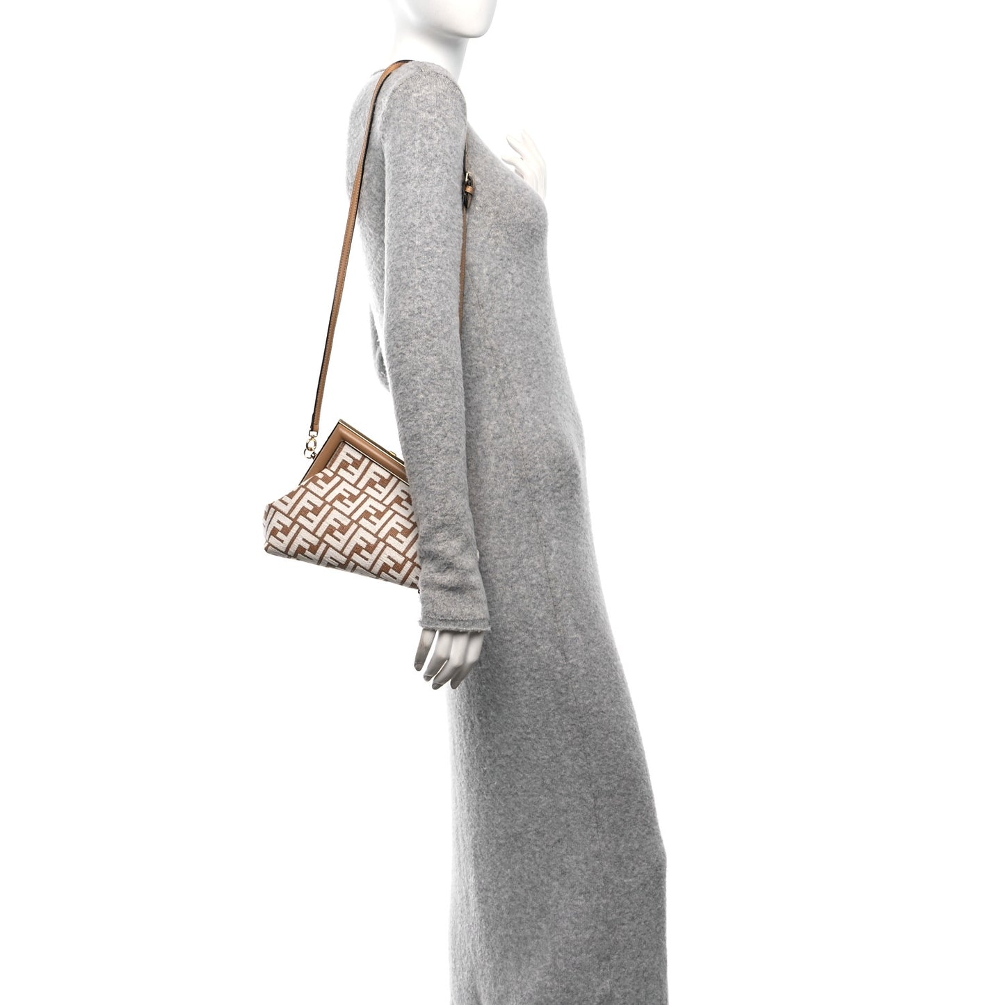 Raffia Chenille Shiny Nappa FF 1974 Small Fendi First Natural White Miele Scuro