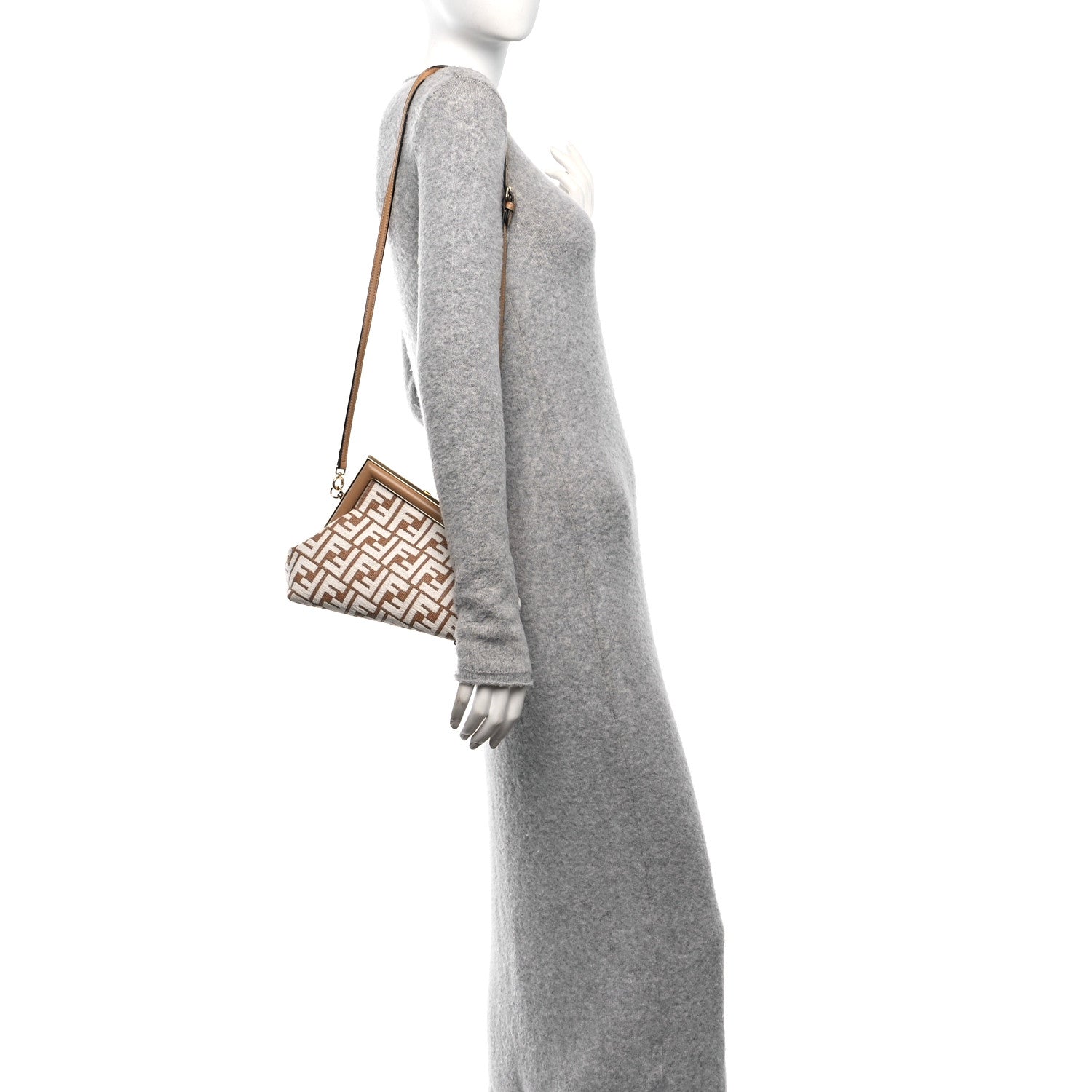 Fendi Raffia Chenille Shiny Nappa FF 1974 Small Fendi First Natural White Miele Scuro 2 of 10