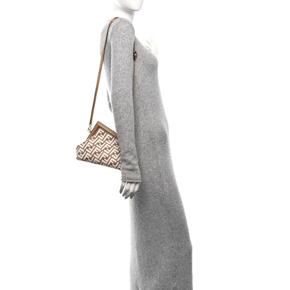 Fendi Raffia Chenille Shiny Nappa FF 1974 Small Fendi First Natural White Miele Scuro 2 of 10
