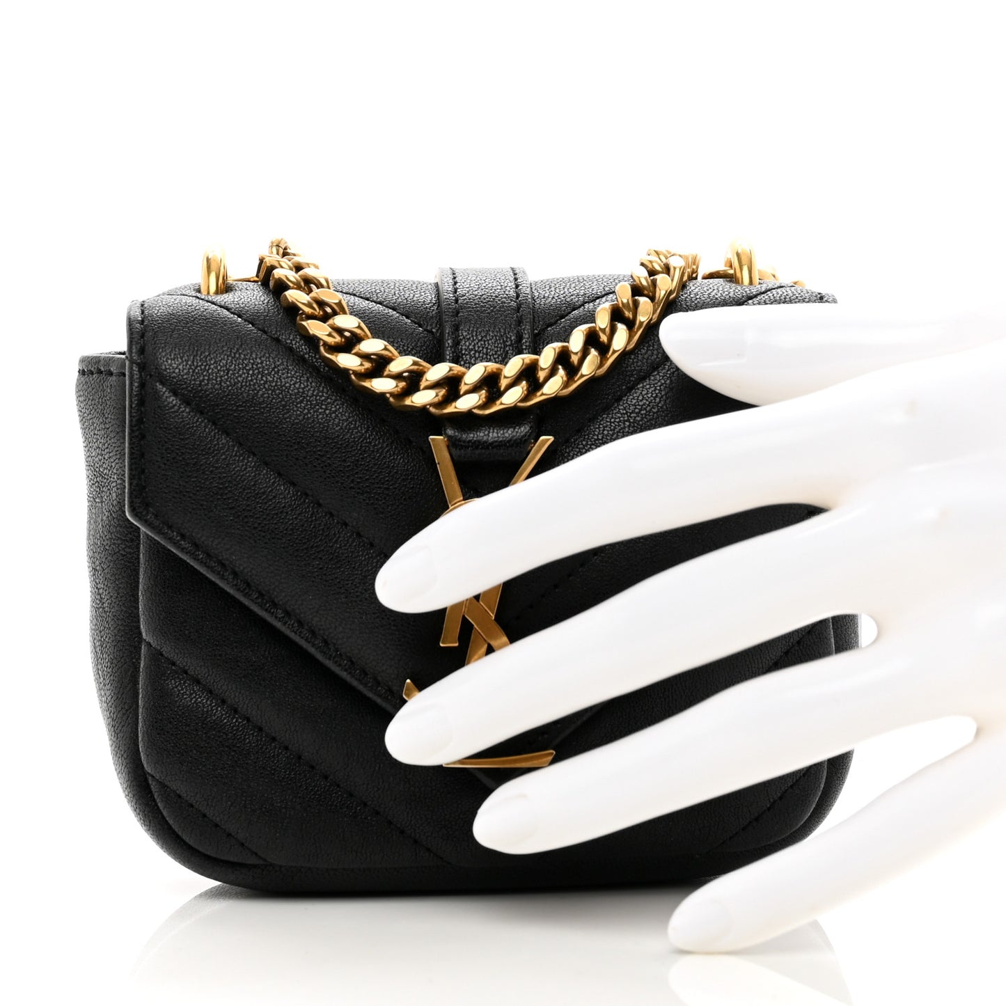 Sheepskin Matelasse Chevron Monogram Mini College Bag Black