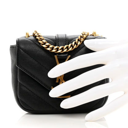 Saint Laurent Sheepskin Matelasse Chevron Monogram Mini College Bag Black 2 of 7