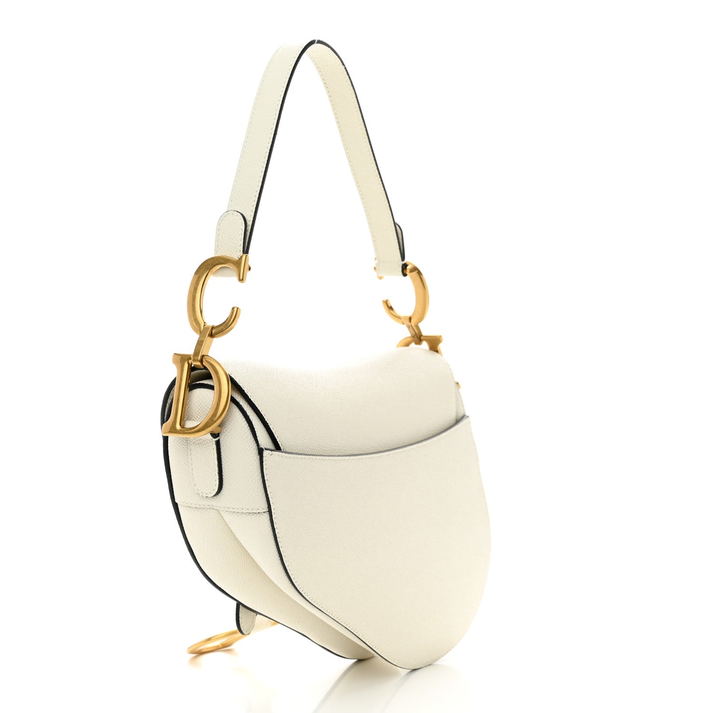 Grained Calfskin Saddle Bag White