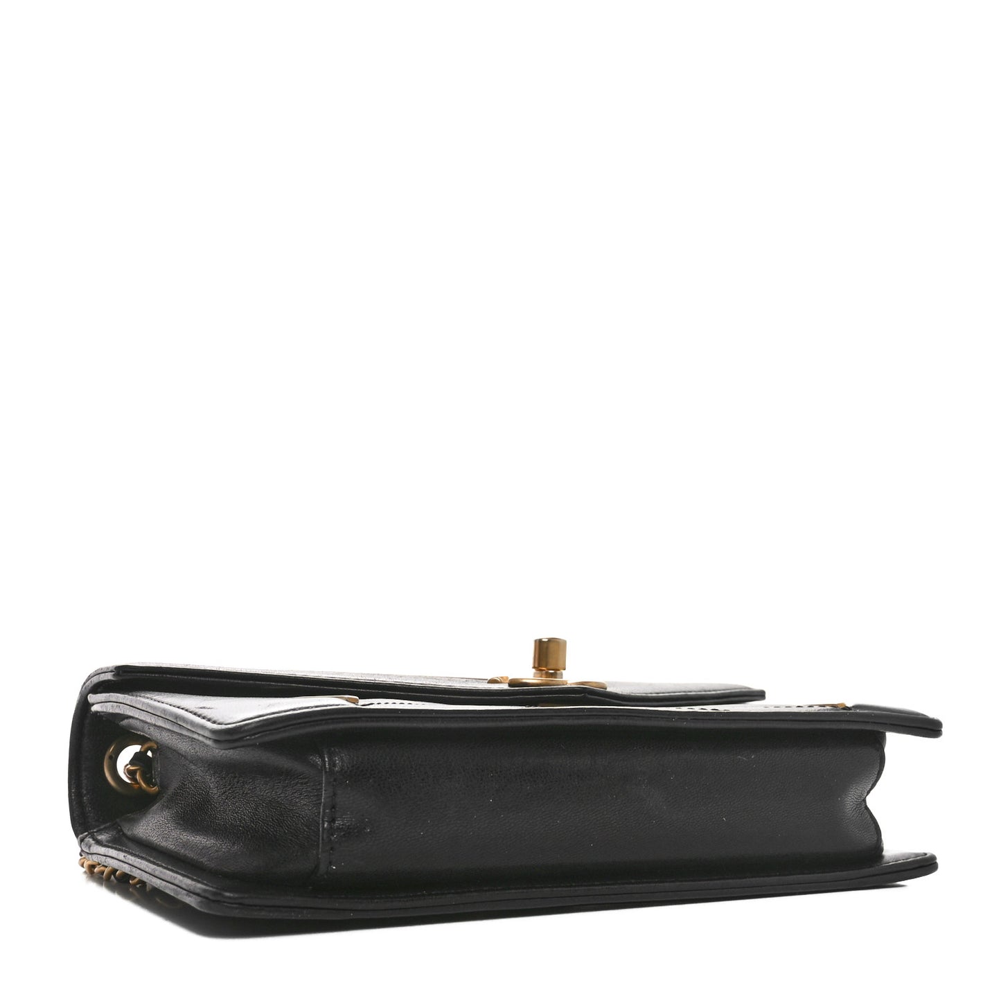 Lambskin Reversed Chevron Quilted Flap Black