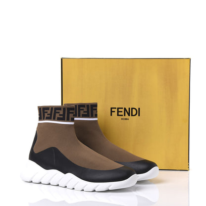 Fendi Stretch Knit Jacquard FF Reloaded Mens High Top Sock Sneakers 11 Tobacco Black 9 of 9