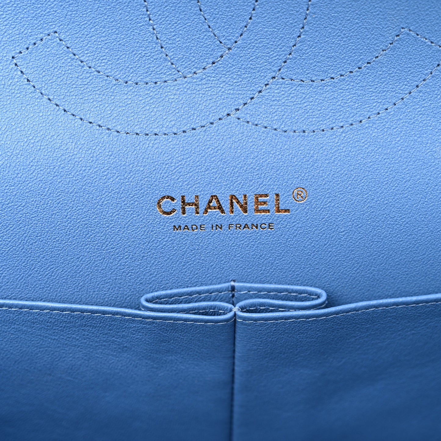Caviar Flat Chevron Quilted Jumbo Double Flap Blue