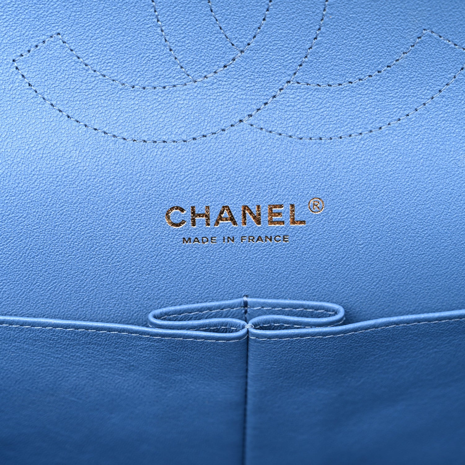 Chanel Caviar Flat Chevron Quilted Jumbo Double Flap Blue 6 of 14
