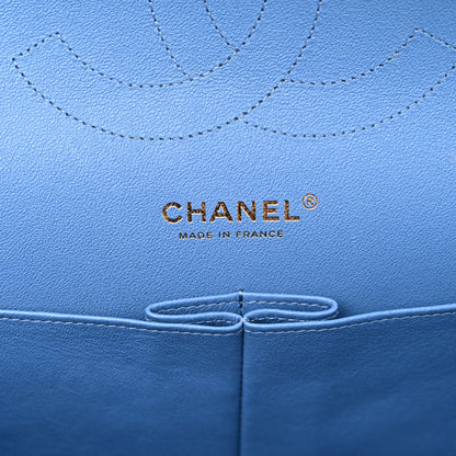 Chanel Caviar Flat Chevron Quilted Jumbo Double Flap Blue 6 of 14