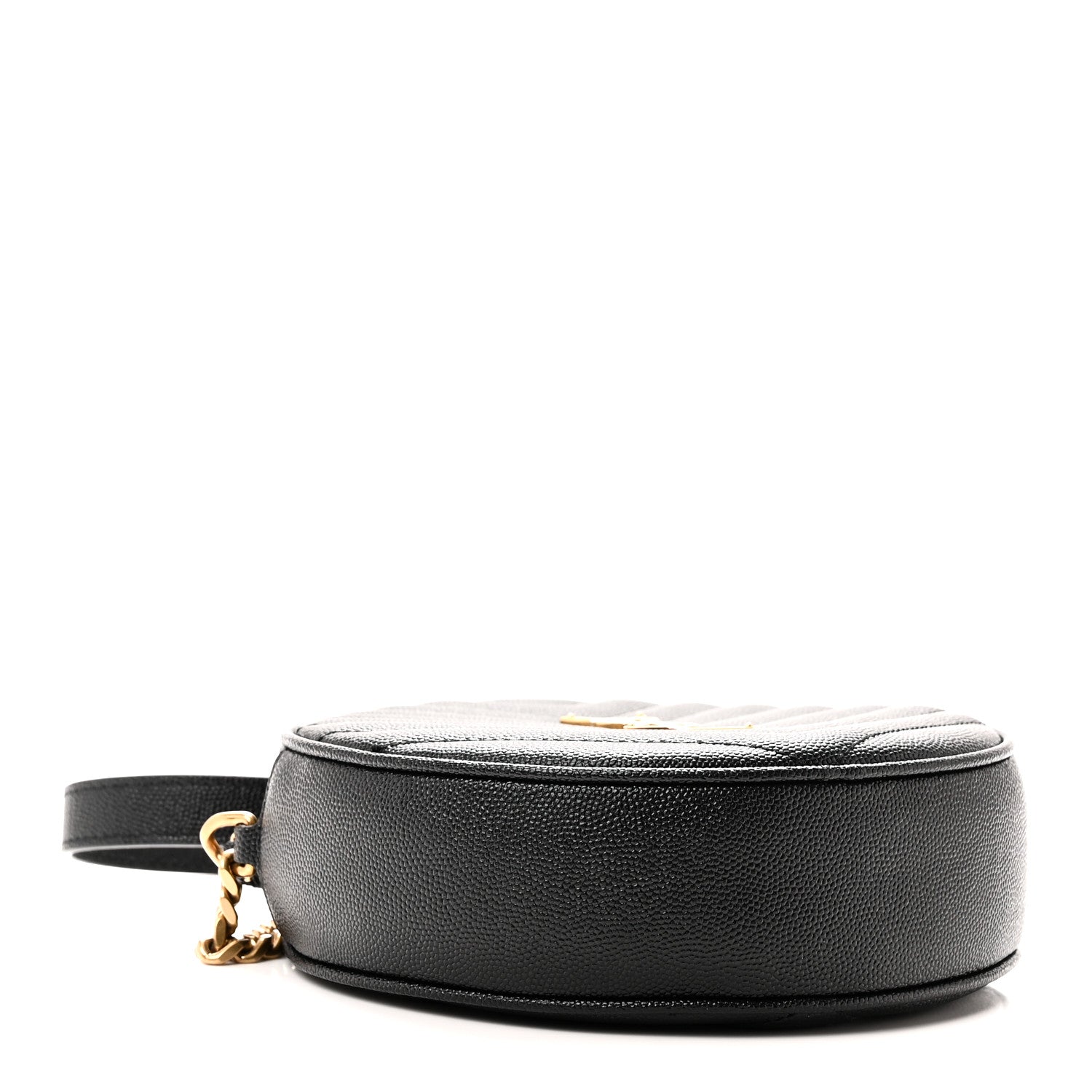 Saint Laurent Grain De Poudre Matelasse Chevron Quilted Round Vinyle Camera Bag Black 4 of 9