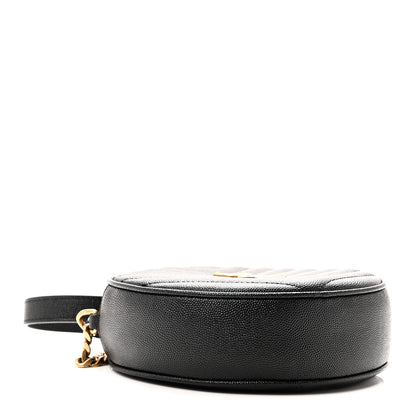 Saint Laurent Grain De Poudre Matelasse Chevron Quilted Round Vinyle Camera Bag Black 4 of 9