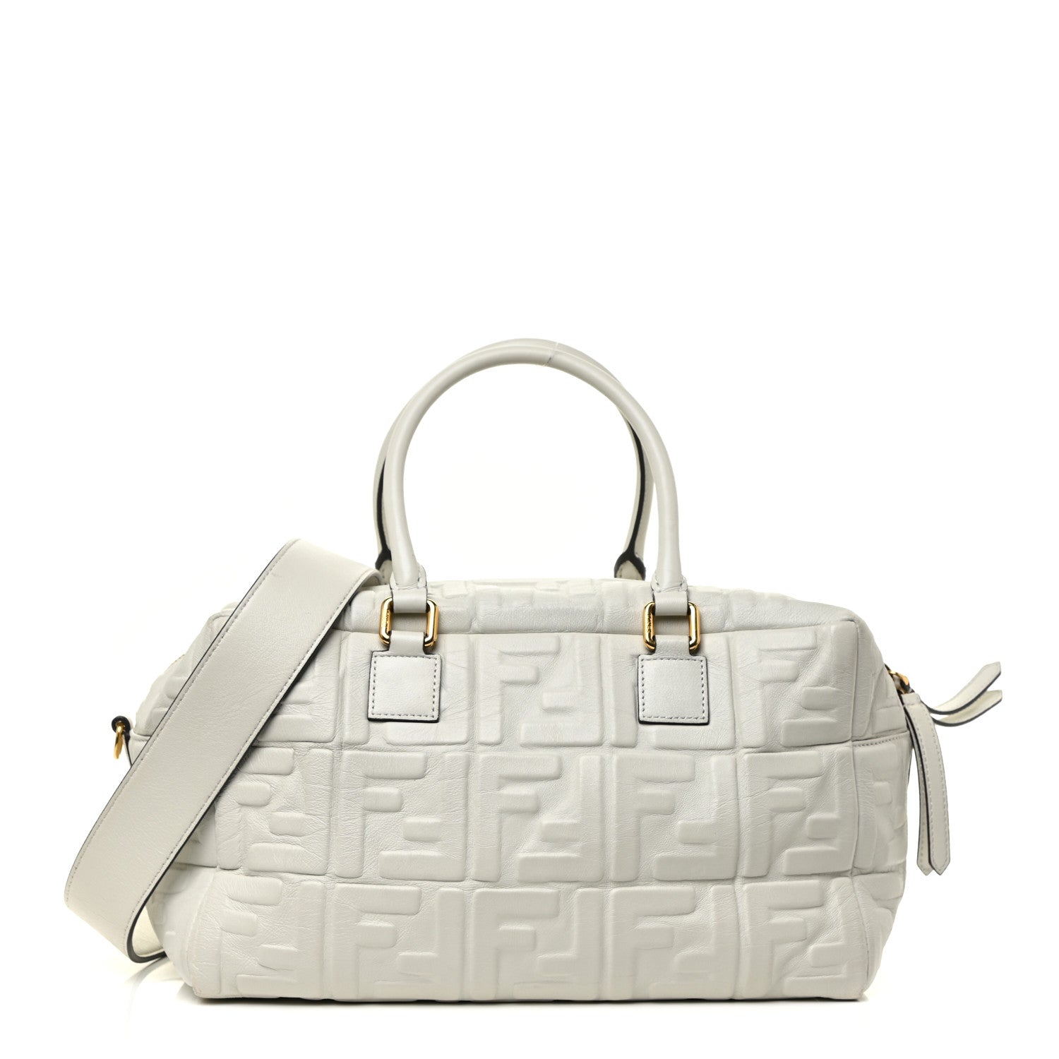 Fendi Nappa FF 1974 Embossed Small Boston White 1 of 19