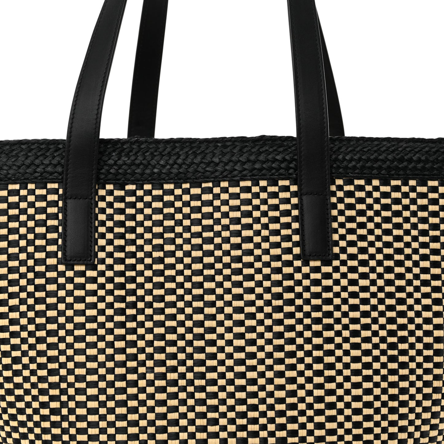 Raffia Calfskin Medium Panier Tote Black Naturale