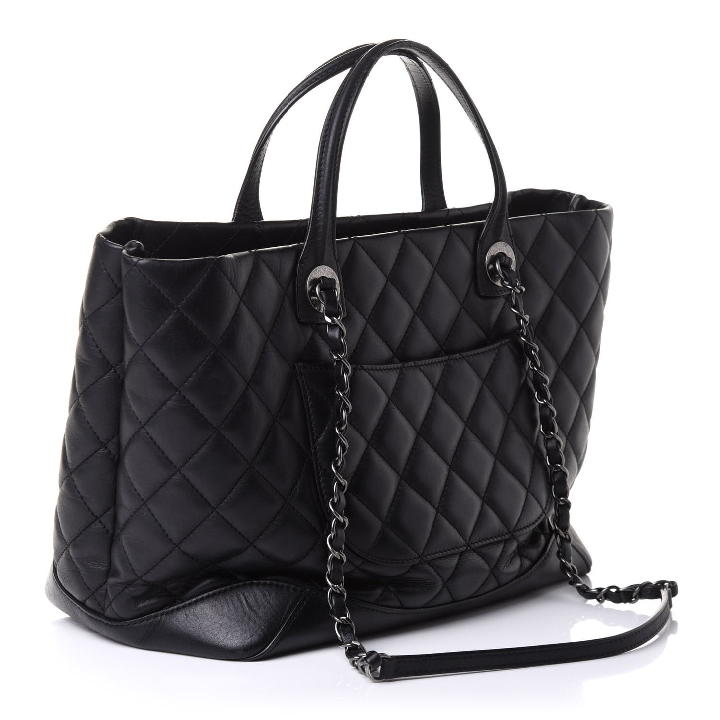 Calfskin Quilted Small Easy Shopping Tote Black
