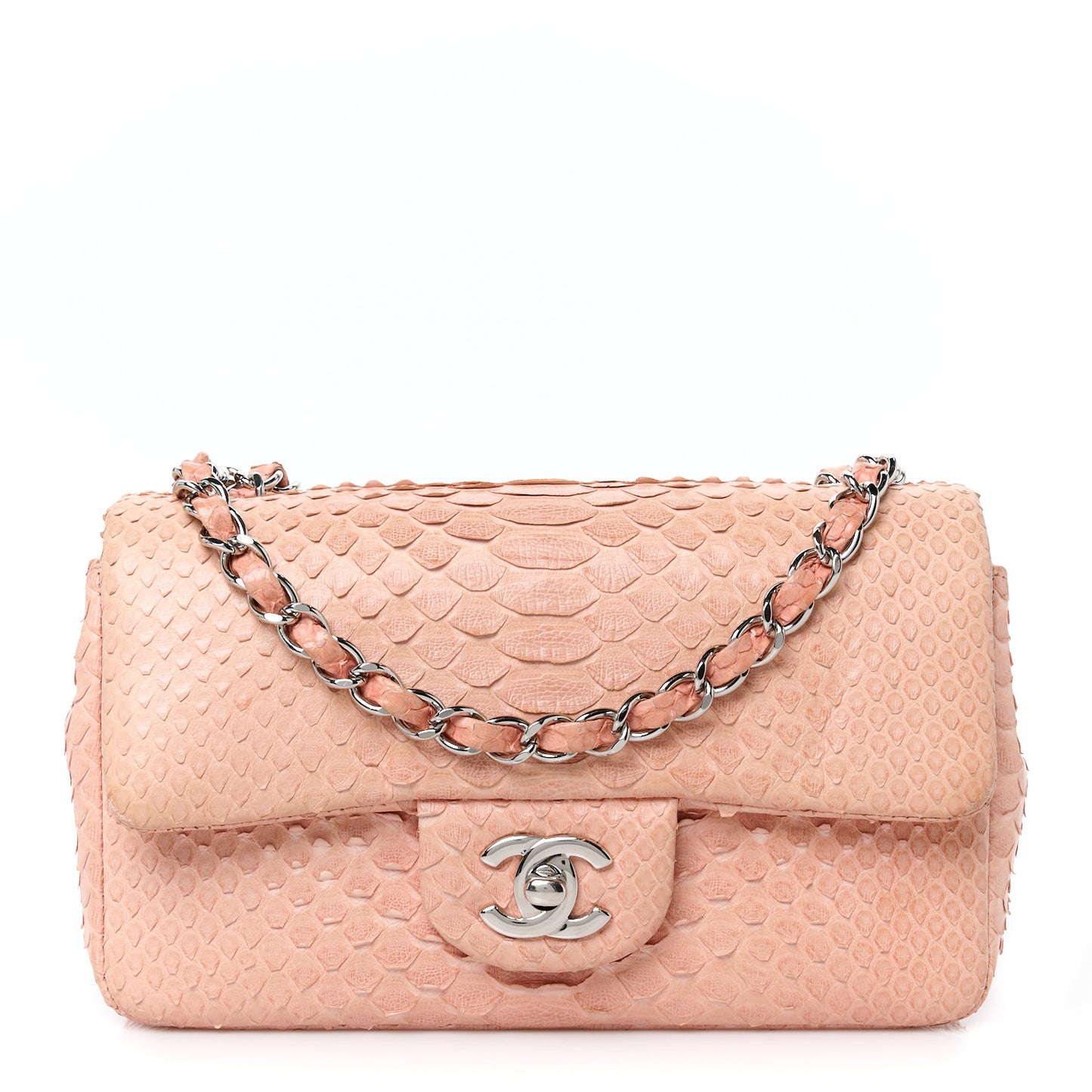 Snakeskin Mini Rectangular Flap Pink