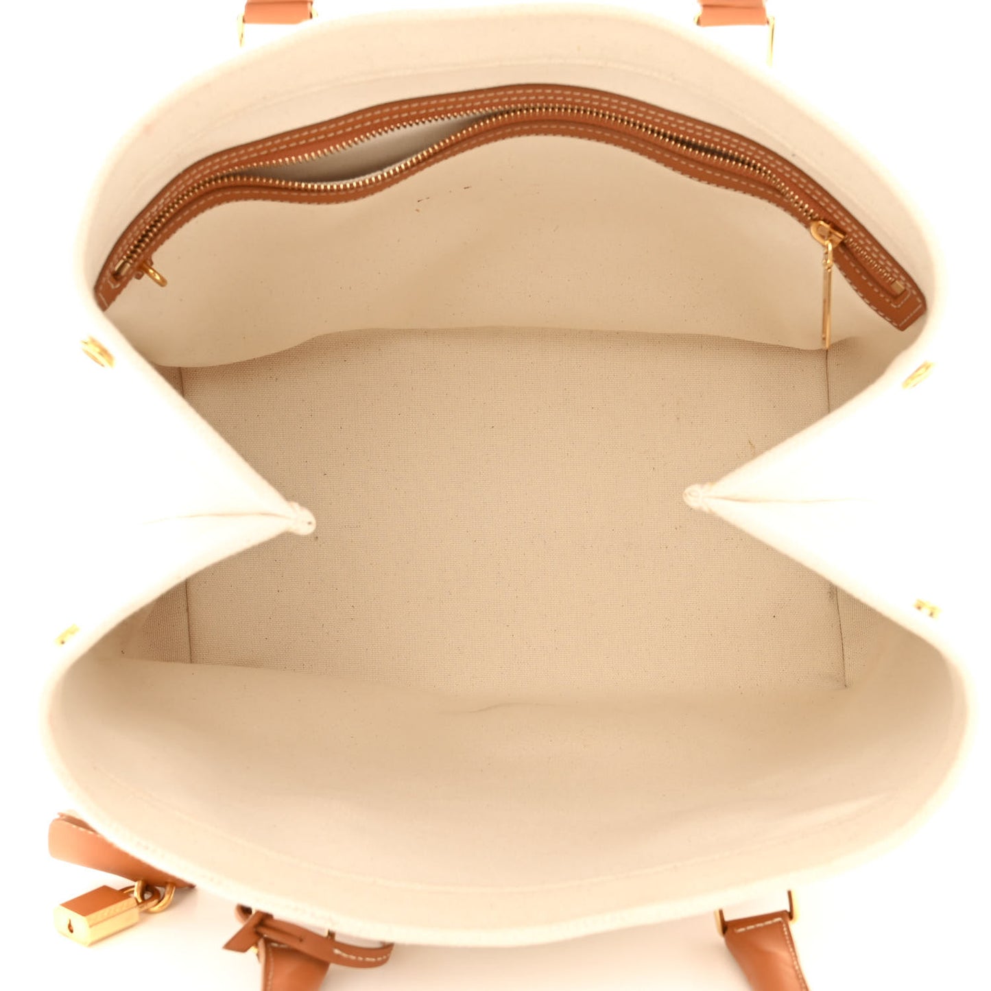 Canvas Calfskin Logo Print Small Horizontal Cabas Natural Tan