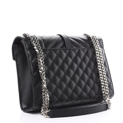 Saint Laurent Grain De Poudre Textured Mixed Matelasse Triquilt Medium Monogram Satchel Black 3 of 10