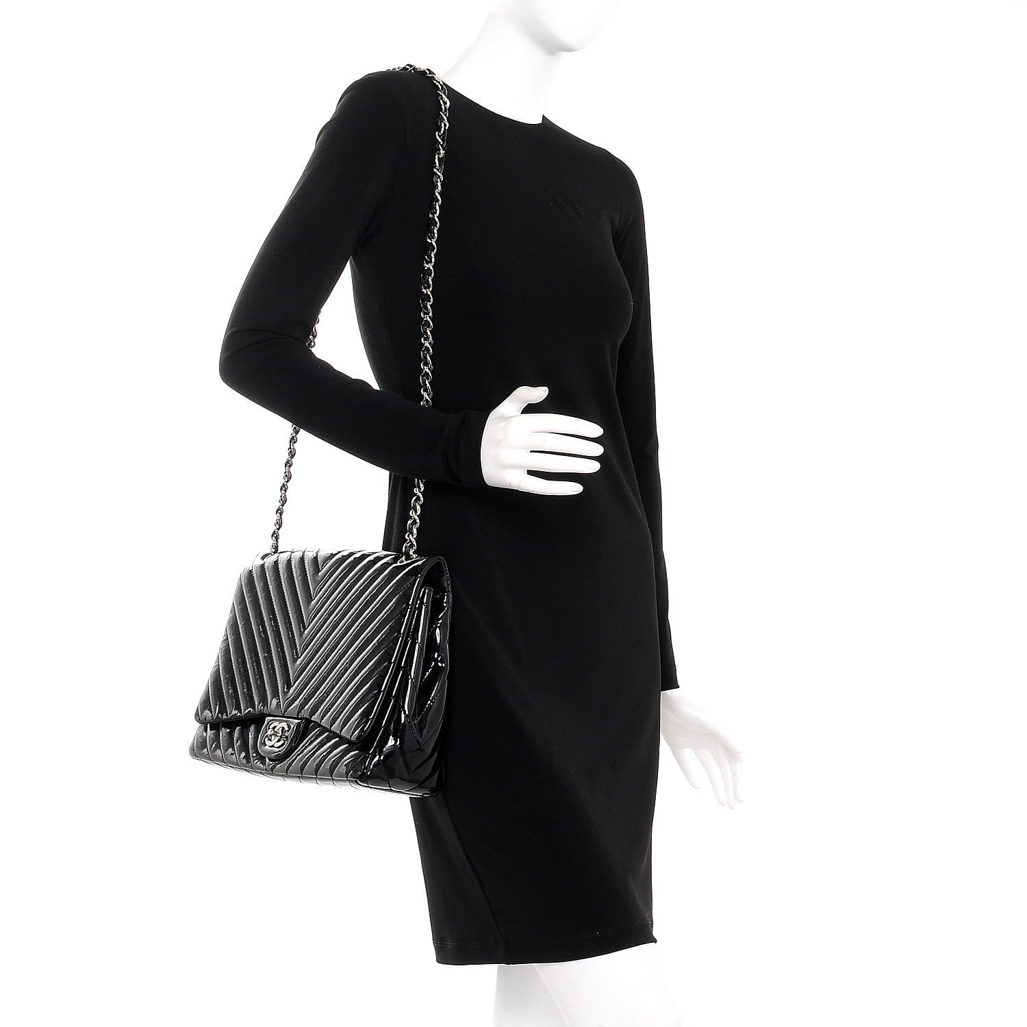 Chanel Patent Chevron Quilted Maxi Single Flap Black 2 of 8