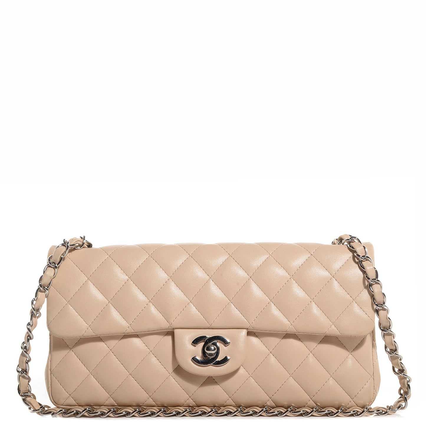 Lambskin Quilted East West Flap Beige