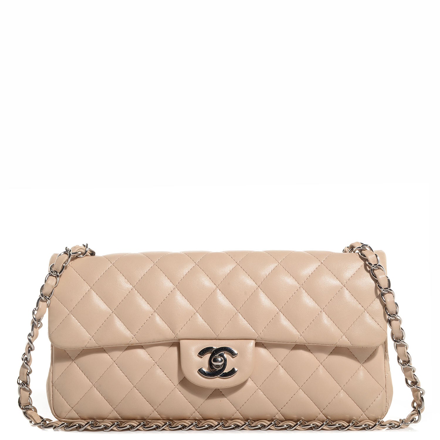 Chanel Lambskin Quilted East West Flap Beige 1 of 8
