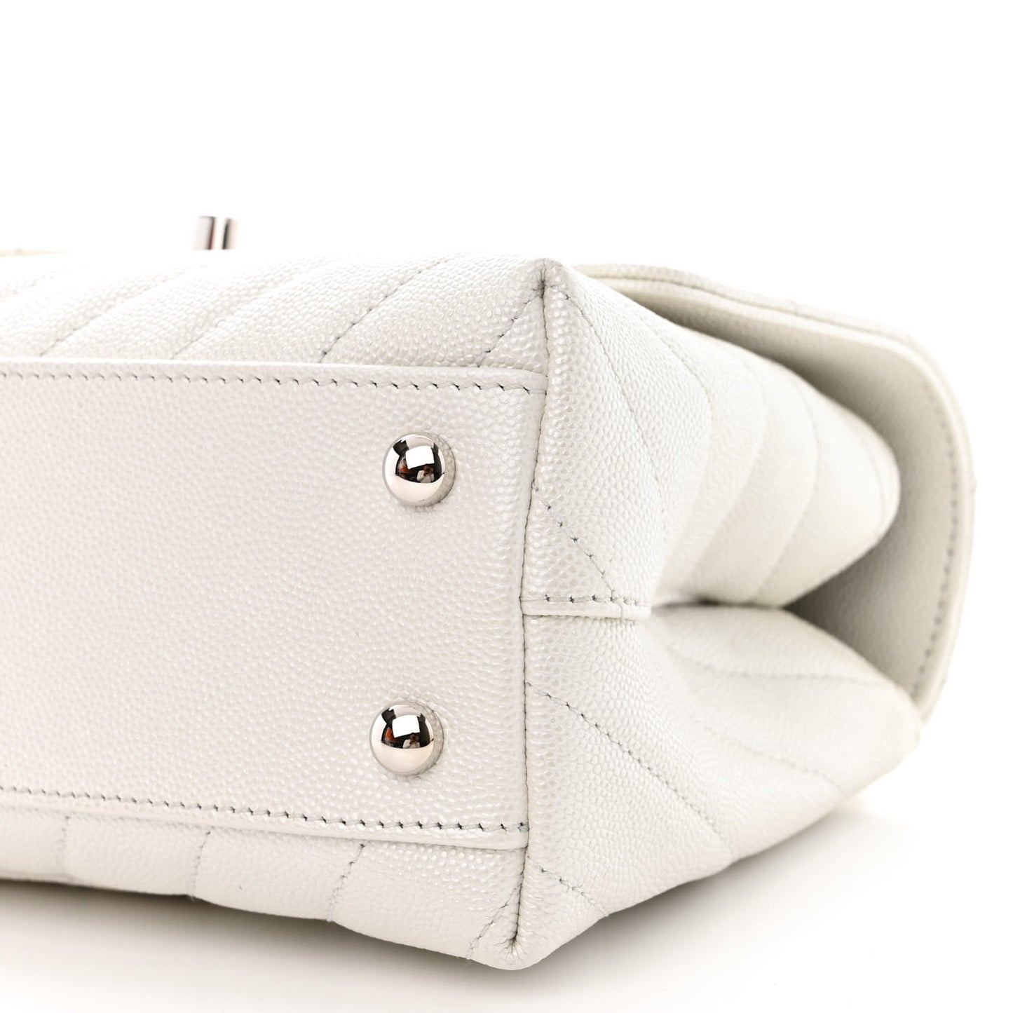Iridescent Caviar Chevron Quilted Mini Coco Handle Flap White