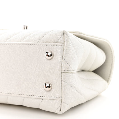Chanel Iridescent Caviar Chevron Quilted Mini Coco Handle Flap White 11 of 12