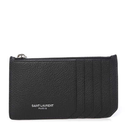 Saint Laurent Grained Calfskin 5 Fragments Zip Pouch Card Holder Black 1 of 8