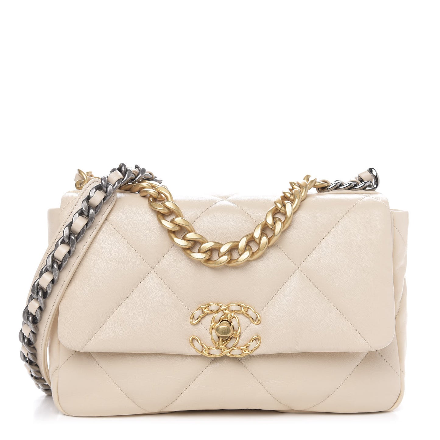Goatskin Quilted Medium 19 Flap Beige