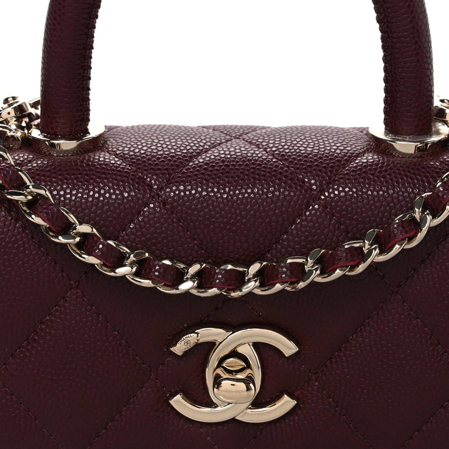 Caviar Quilted Coco Handle East West Clutch With Chain Bordeaux
