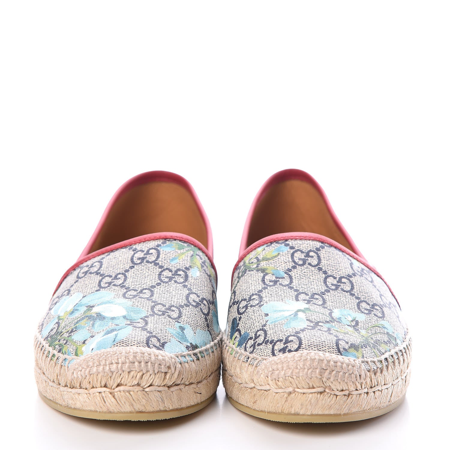 Gucci GG Supreme Monogram Blooms Espadrilles 37.5 Beige Blue Navy Hibiscus Red 2 of 8
