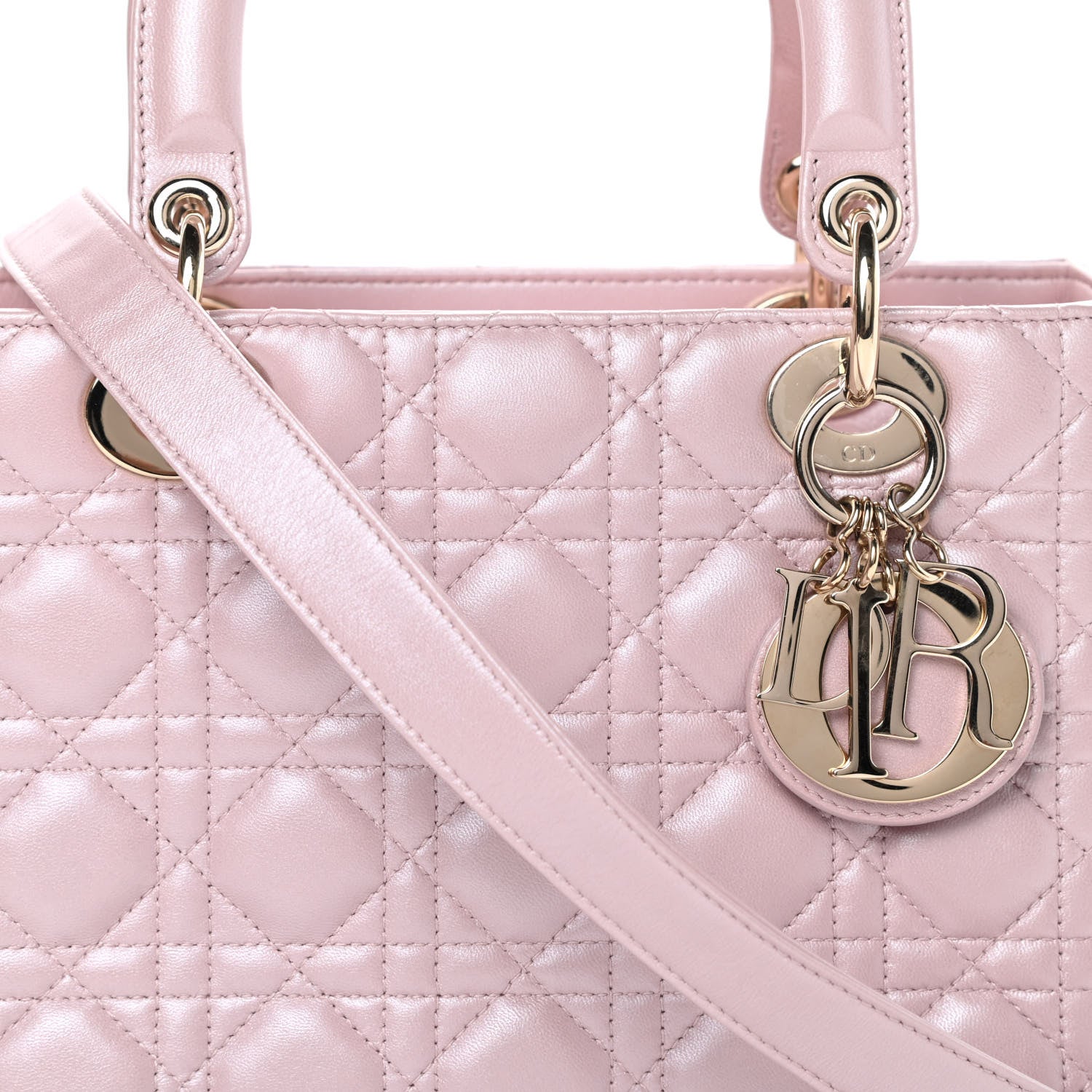 Christian Dior Pearly Lambskin Cannage Medium Lady Dior Lotus 8 of 10