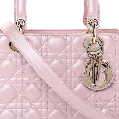 Christian Dior Pearly Lambskin Cannage Medium Lady Dior Lotus 8 of 10