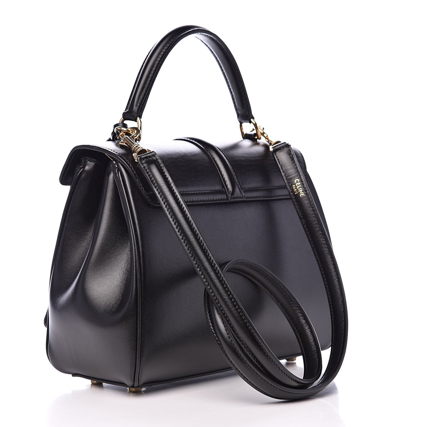 Satinated Calfskin Small 16 Top Handle Bag Black