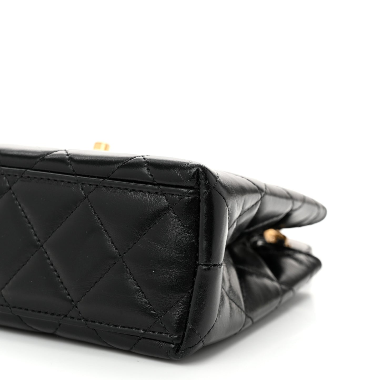 Shiny Aged Calfskin Quilted Nano Kelly Shopper Black