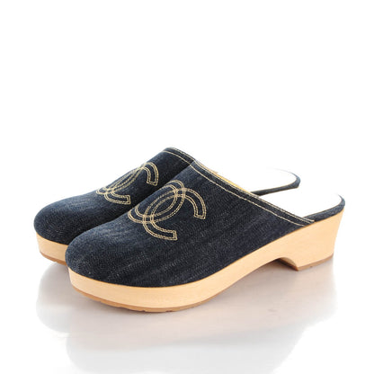 Chanel Denim Wooden CC Clogs 41 Blue 3 of 7