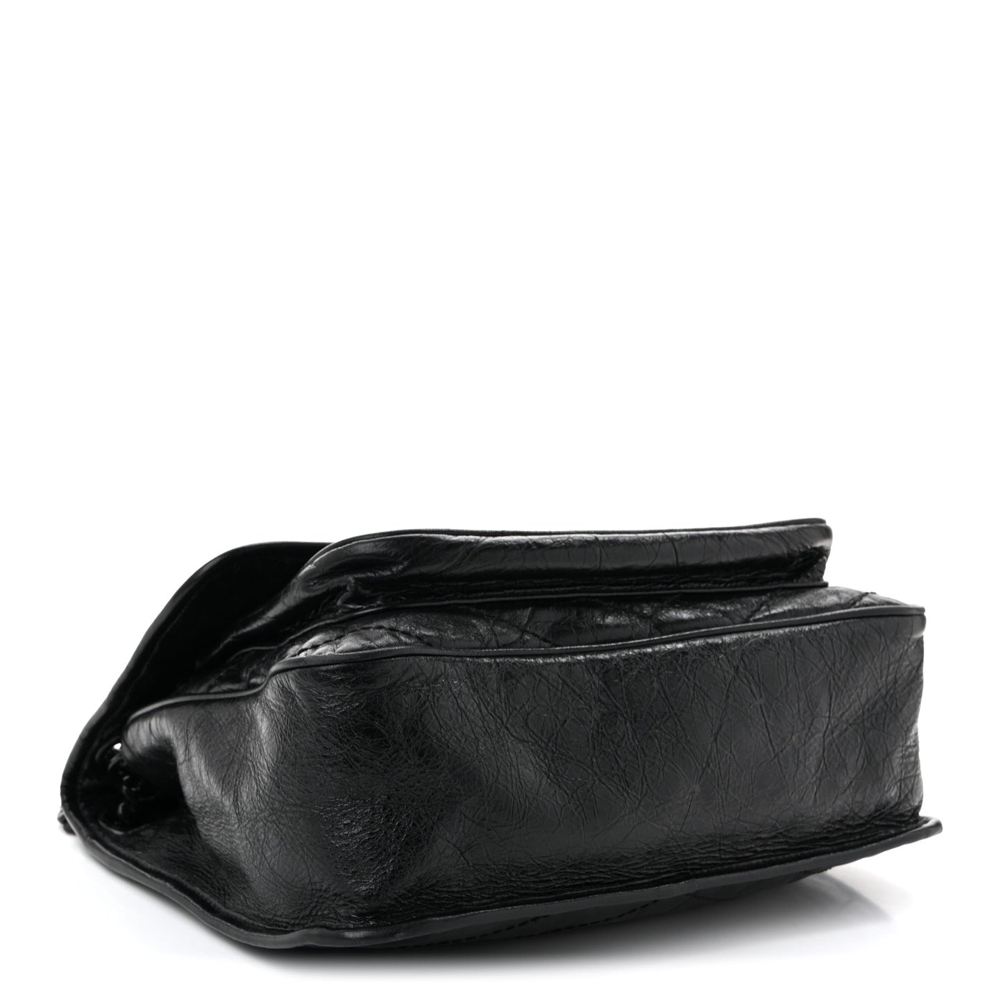 Crinkled Calfskin Matelasse Monogram Medium Niki Chain Satchel Black