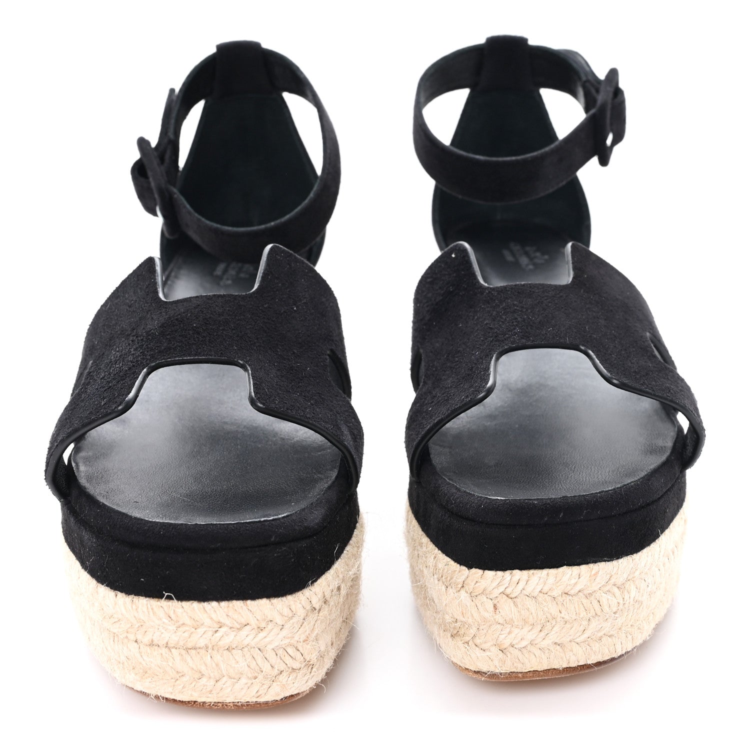Hermes Goatskin Elda Espadrille Wedge Sandals 37 Black 3 of 10